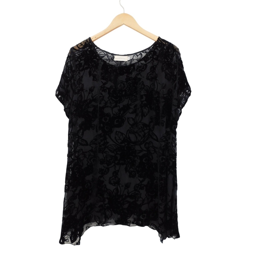 Love And‎ Liberty Black Velvet Burnout Floral Sheer Blouse Top Womens Large L